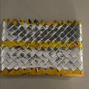 Silver and Yellow Woven Clutch